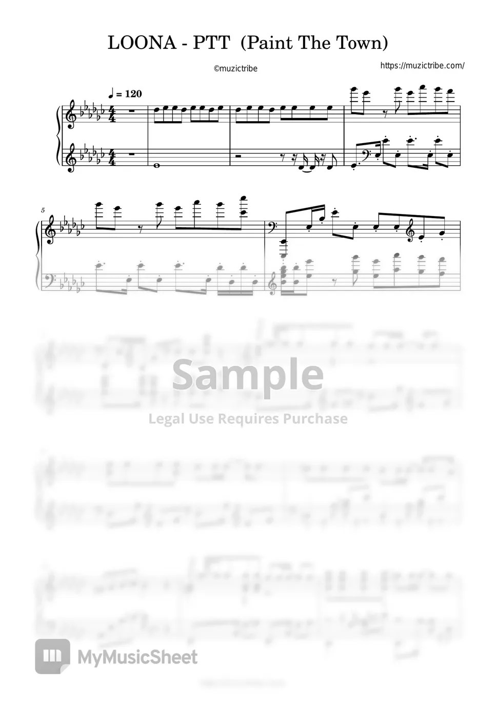 LOONA(이달의 소녀) PTT (Paint The Town) Piano Sheet + MP3 + MIDI 악보