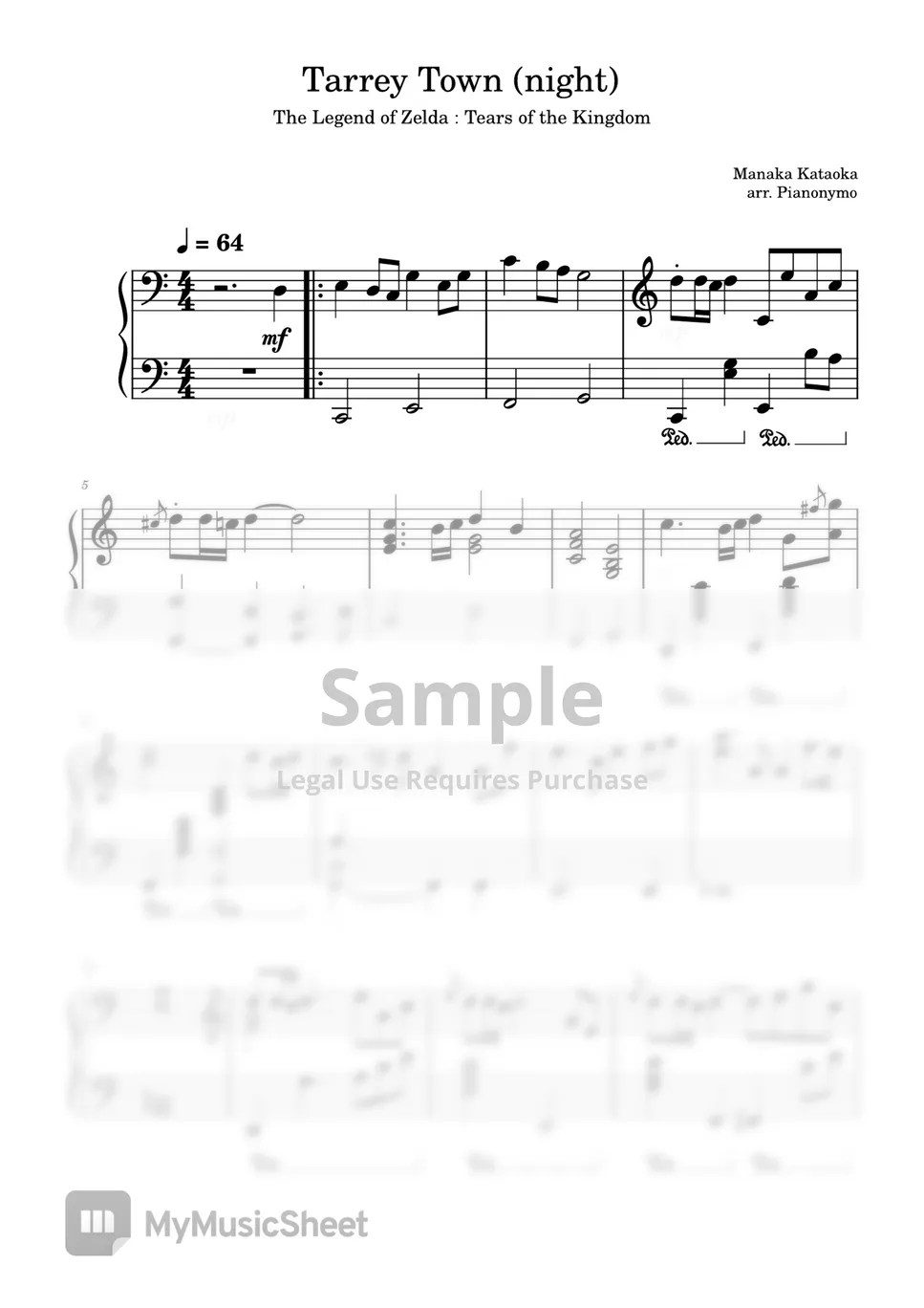 Zelda Tears of the Kingdom TARREY TOWN (night) Sheets by Pianonymo