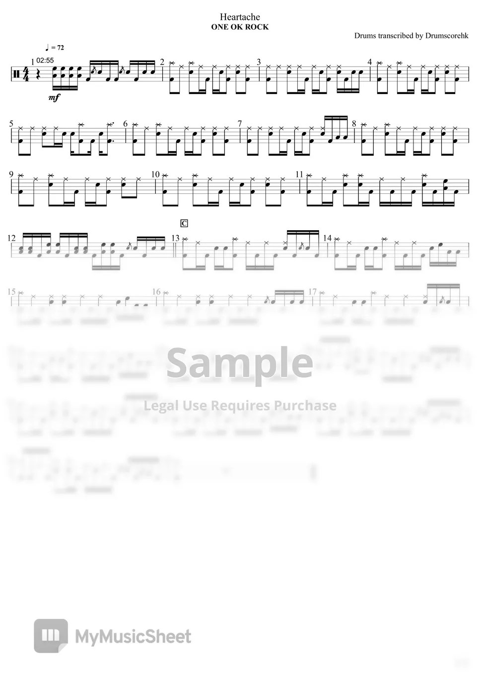 ONE OK ROCK Heartache (Drum) Sheets by Drumscorehk