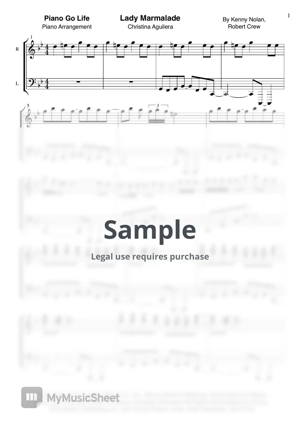 Christina Aguilera Lady Marmalade 악보 by Piano Go Life