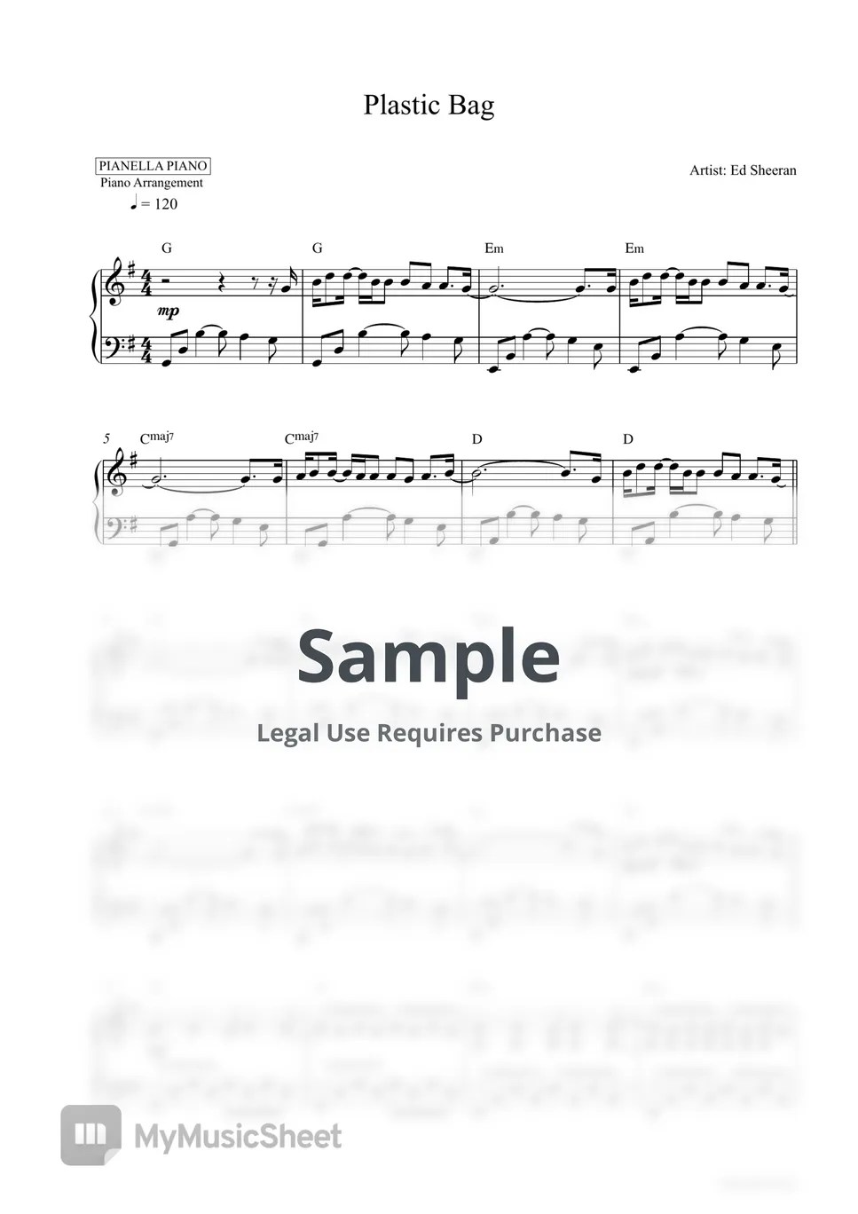 Ed Sheeran Plastic Bag (Piano Sheet) Sheets by Pianella Piano
