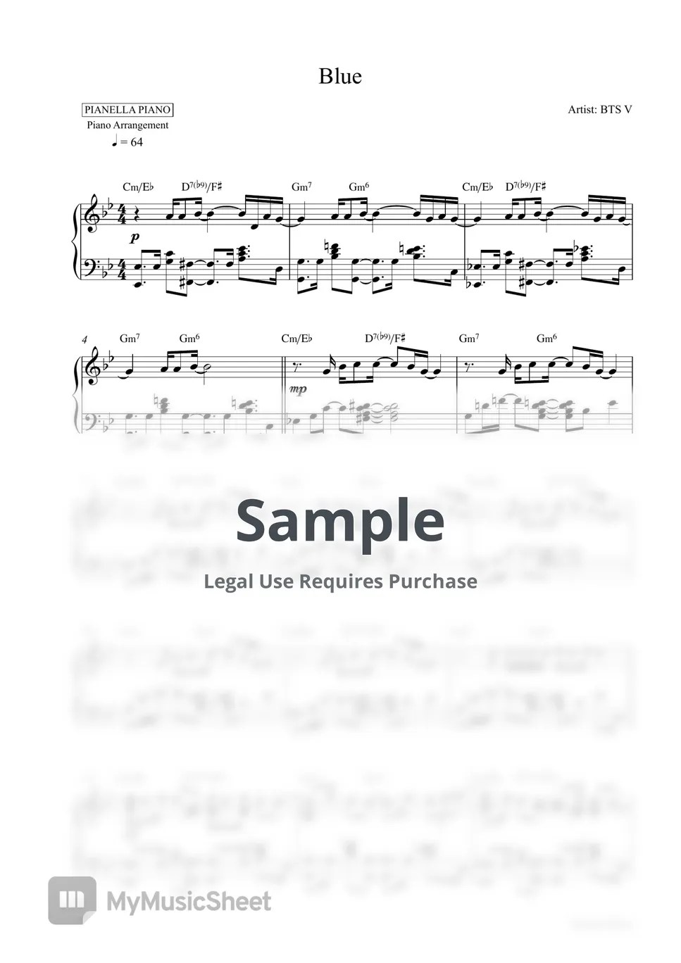 BTS V Blue (Piano Sheet) Sheets by Pianella Piano
