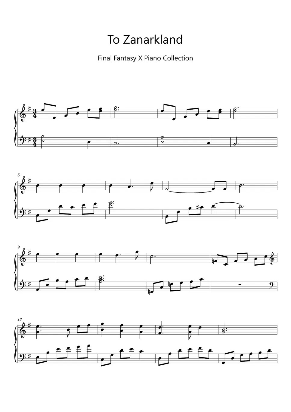 Final Fantasy To Zanarkland (Final Fantasy X Piano Collection) (Sheet