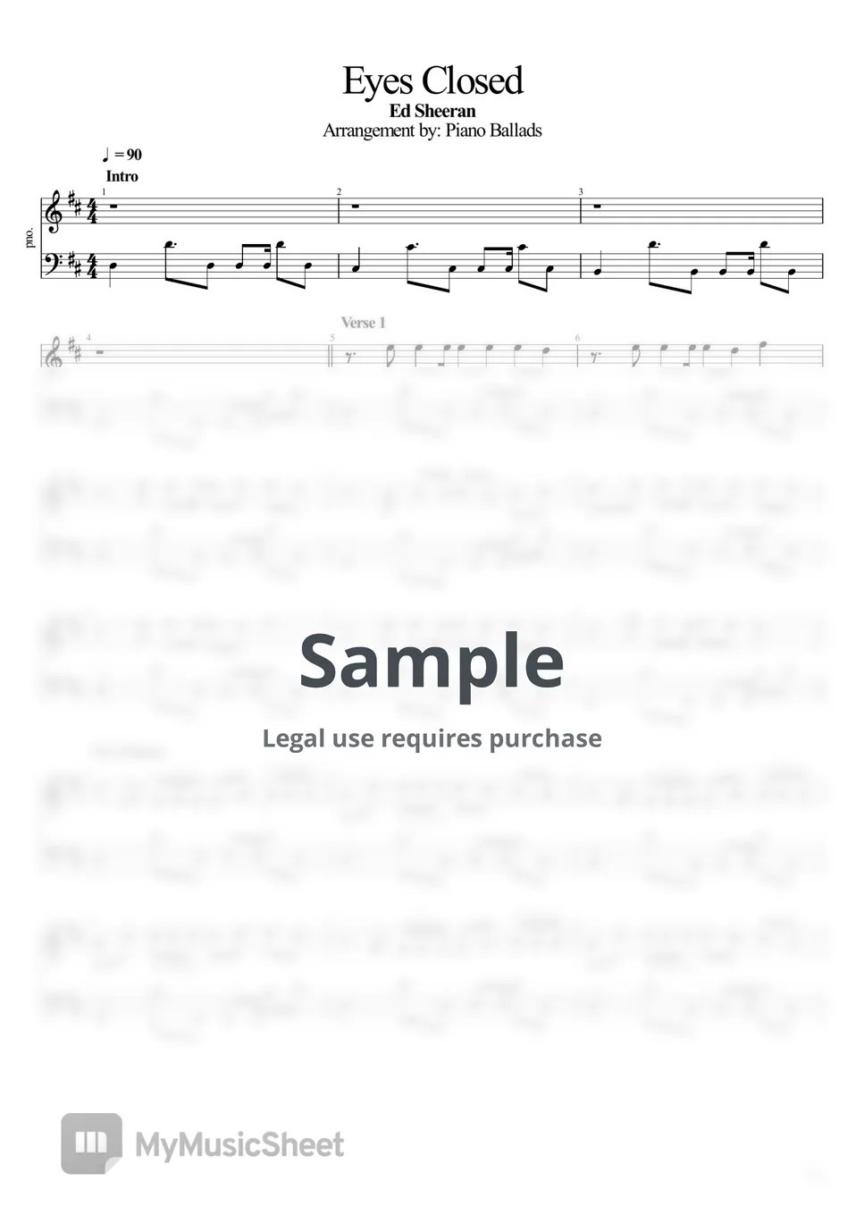 Ed Sheeran Eyes Closed Sheets by Piano Ballads