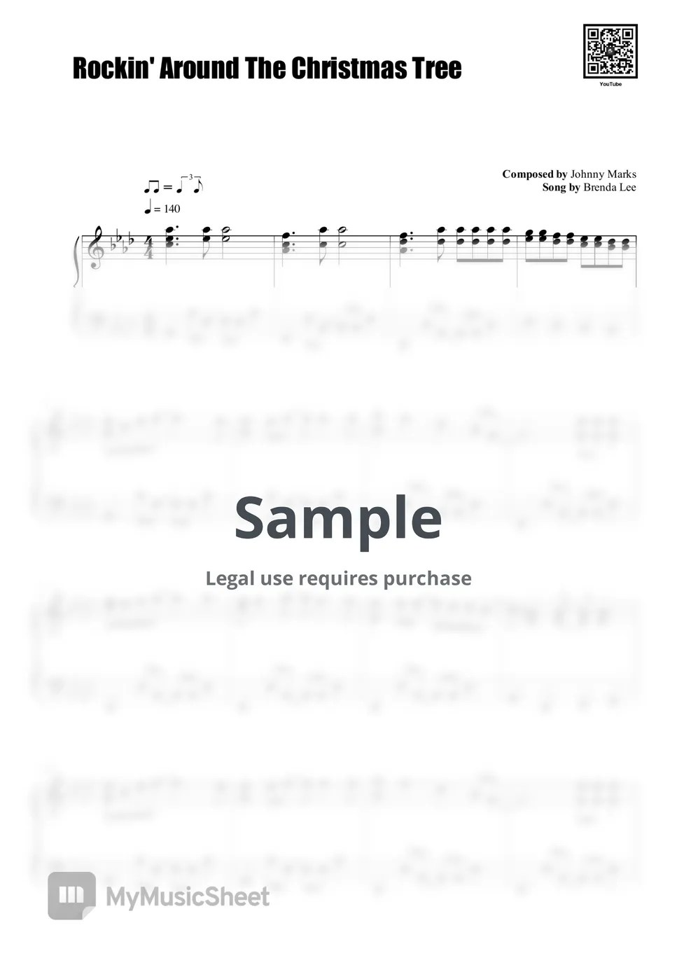 Brenda Lee Rockin' Around The Christmas Tree Sheets by 한뼘피아노