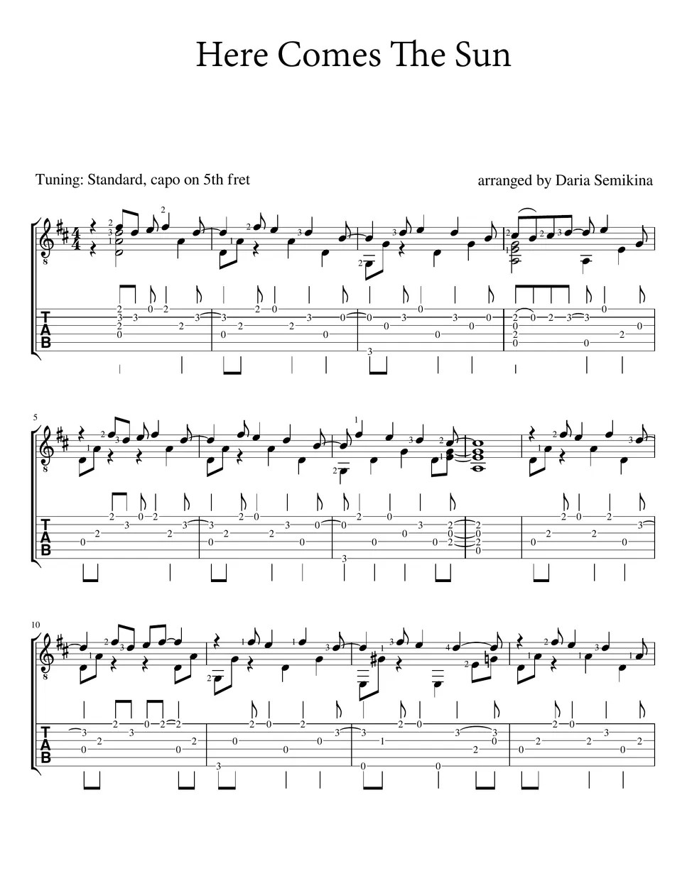 The Beatles Here Comes the Sun TAB