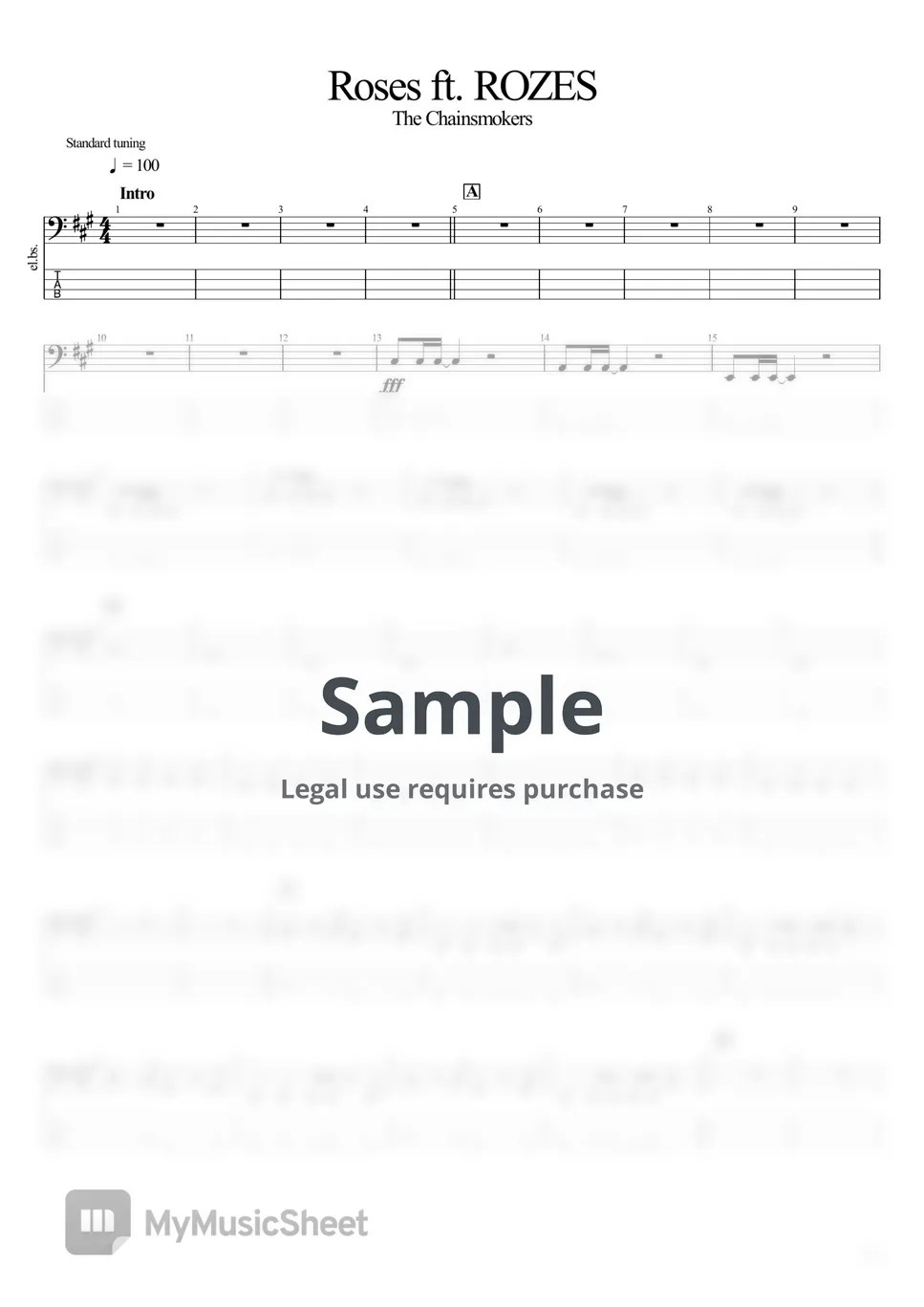 The Chainsmokers Roses ft. ROZES Tab + 1staff by BassBlur