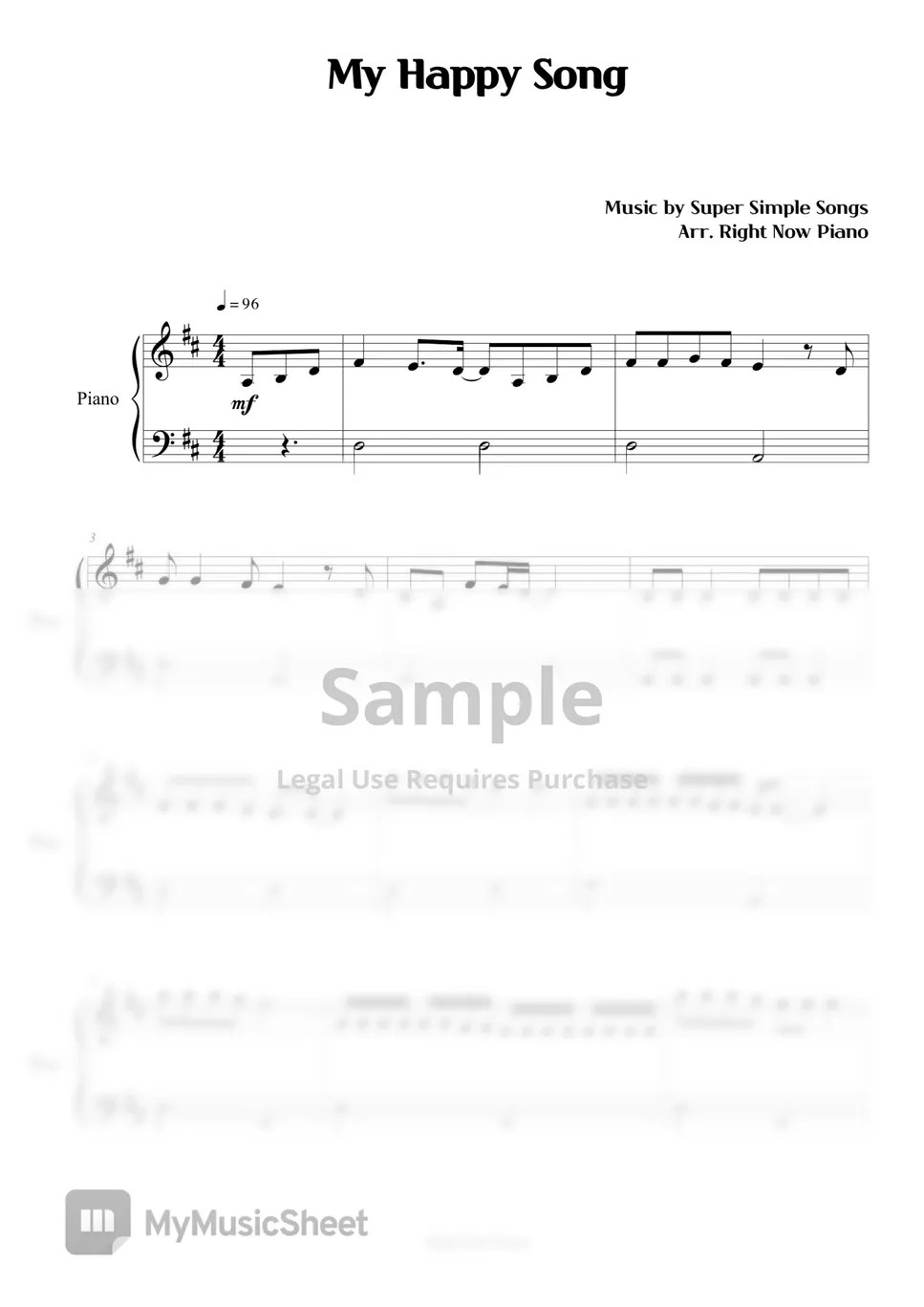 Super Simple Songs My Happy Song Sheets by Right Now Piano