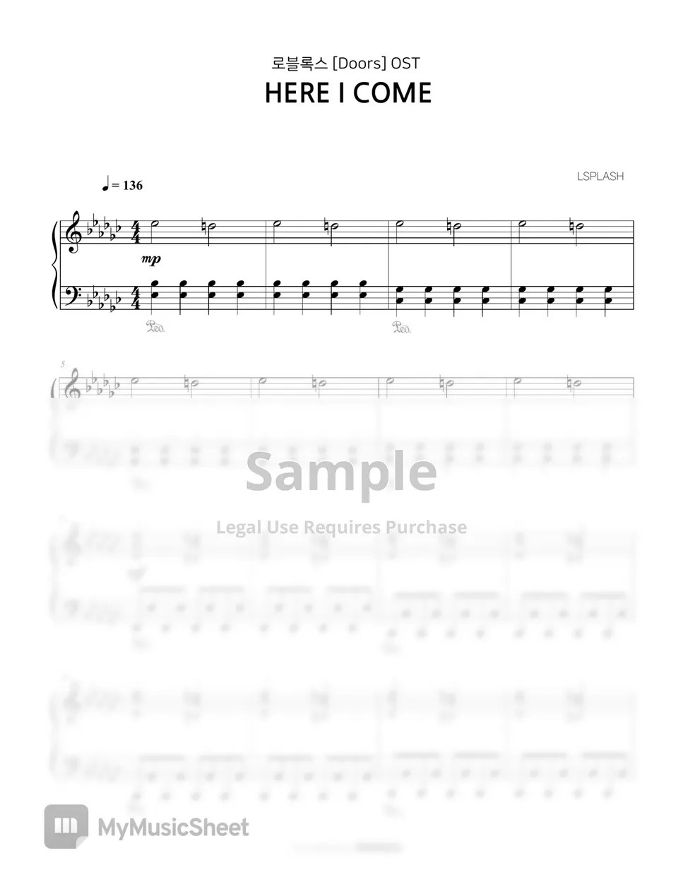 Roblox "DOORS" OST HERE I COME (쉬운악보 첨부) 악보 by PARADO