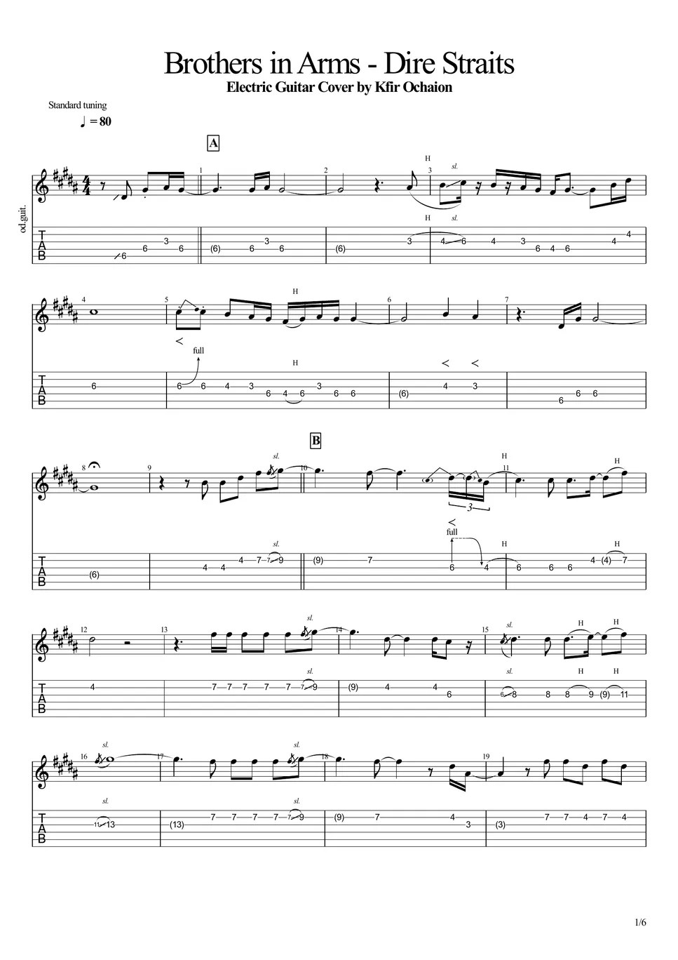 Dire Straits Brothers in Arms Sheet by Kfir Ochaion