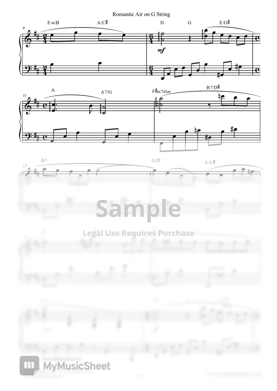 J.S.Bach Romantic Air on G String (Love Version) in D Sheets by