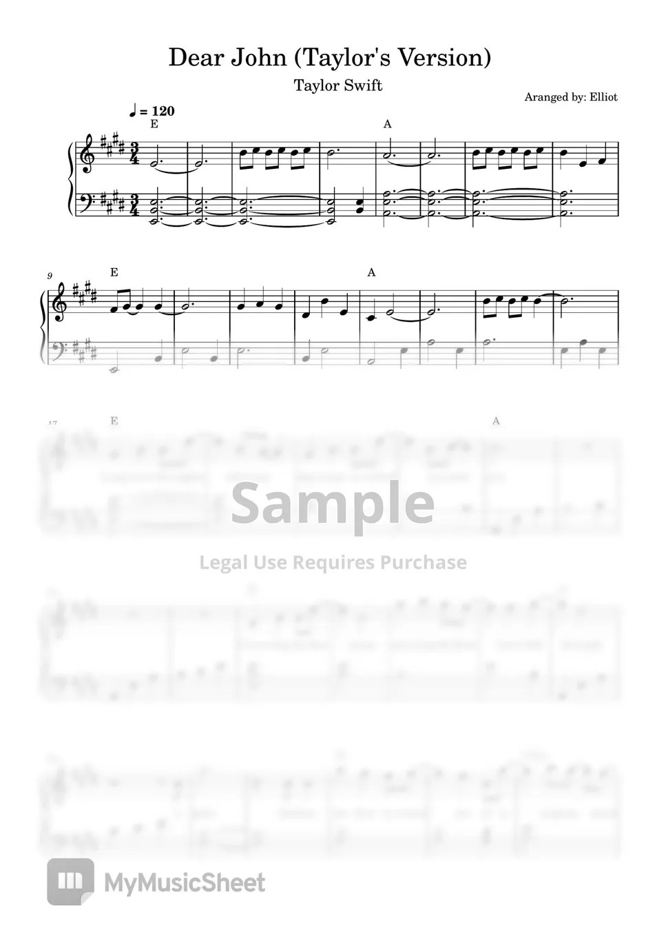 Taylor Swift Dear John (Taylor's Version) Sheets by Elliot