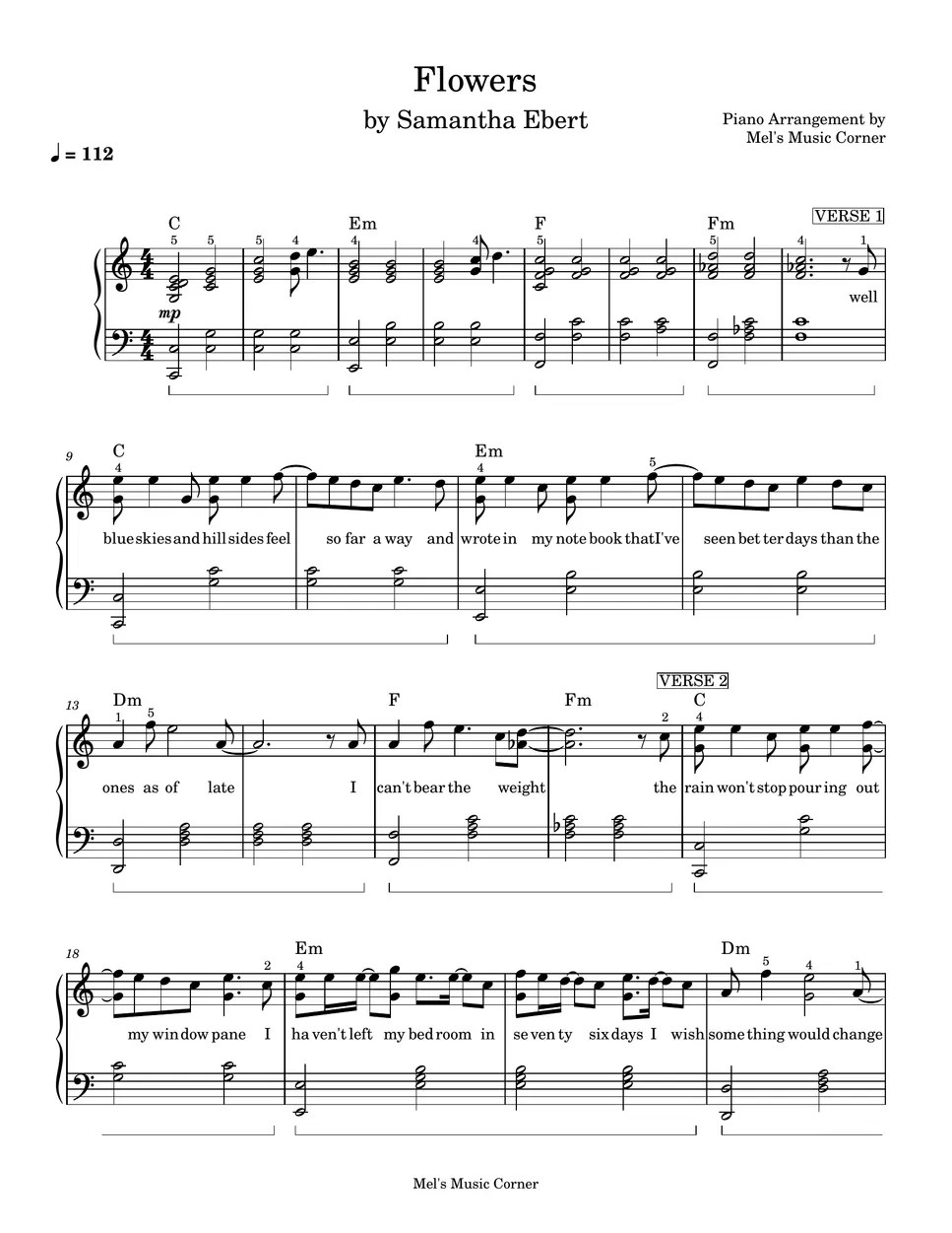 Samantha Ebert Flowers (piano sheet music) Sheets by Mel's Music Corner