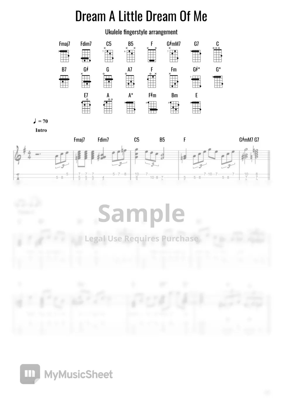 Ukulele Fingerstyle Dream A Little Dream 악보 by Vasko (Ukulele Cheats)