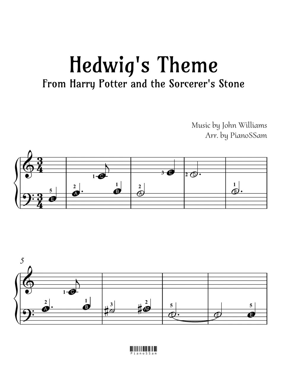 John Williams [Beginner] Hedwig's Theme (Harry Potter) Sheet by PianoSSam