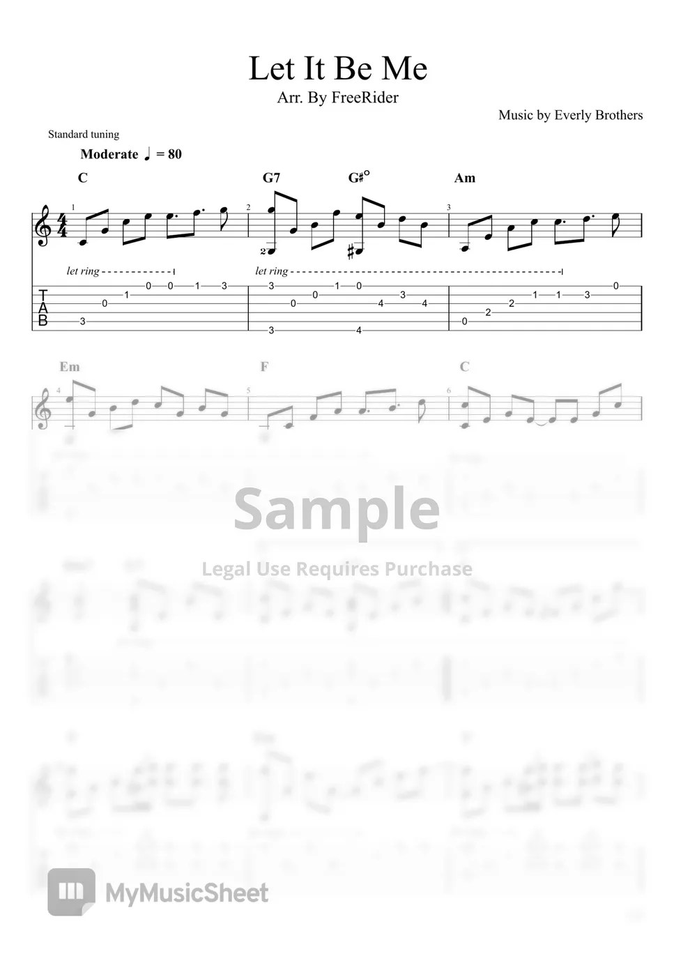 Everly Brothers Let It Be Me (fingerstyle guitar 핑거스타일 기타) Sheets by