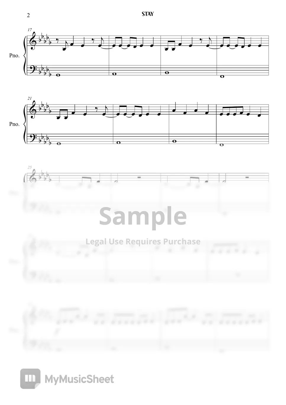 The Kid LAROI, Justin Bieber STAY Sheets by Right Now Piano