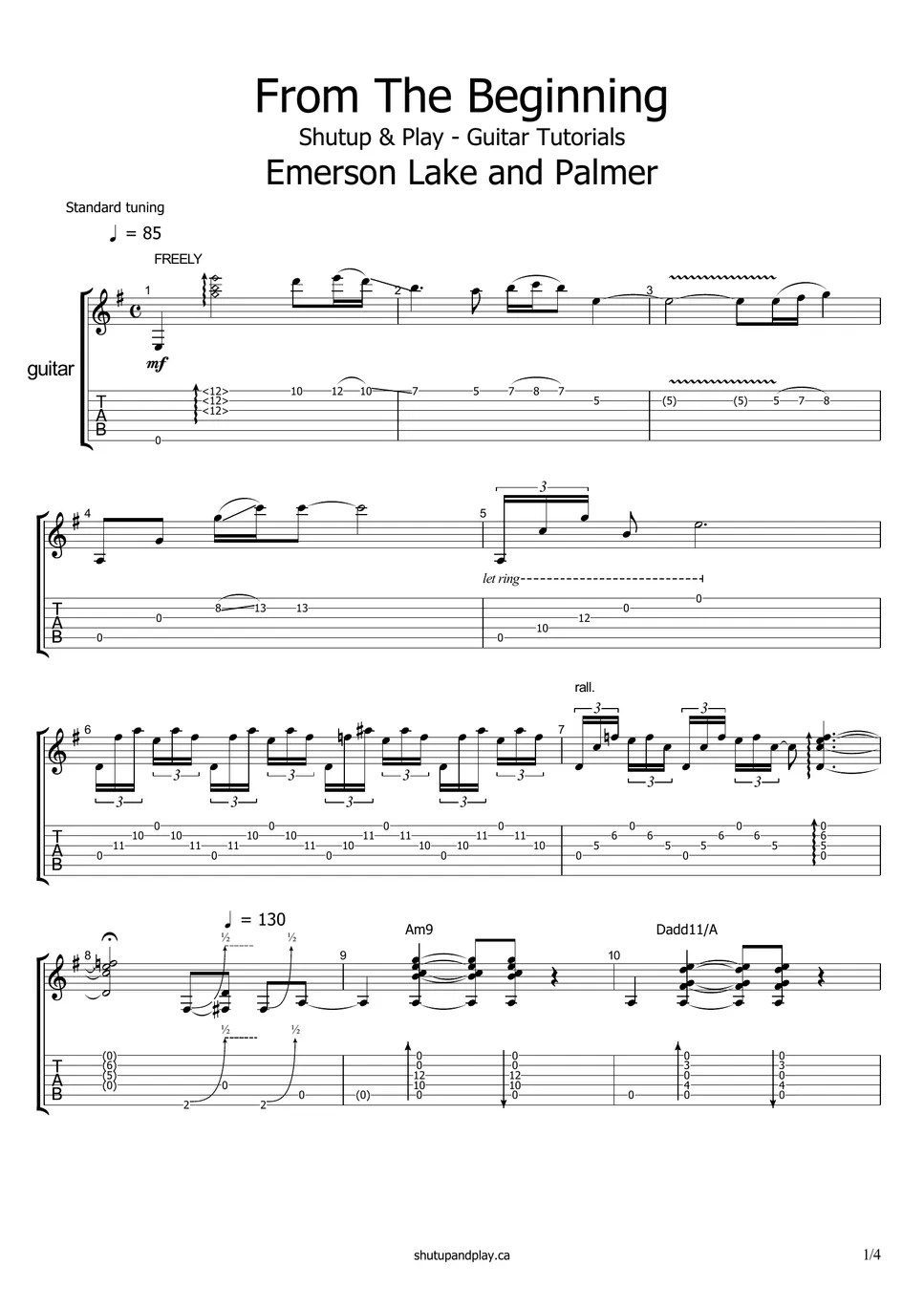 Emerson, Lake and Palmer From the Beginning 악보 by Shutup & Play