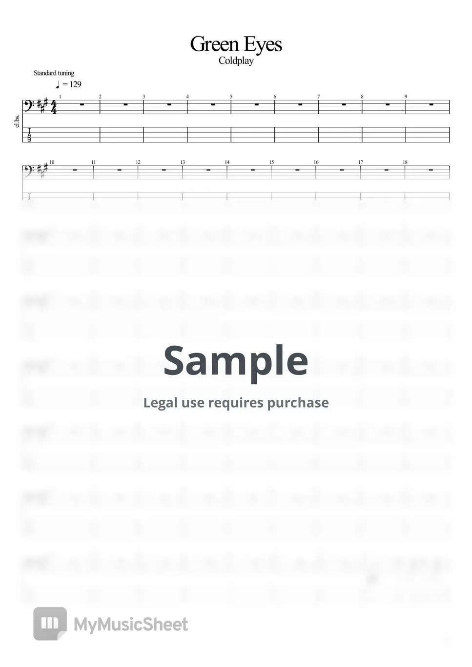 Coldplay Green Eyes Tab + 1staff by BassBlur