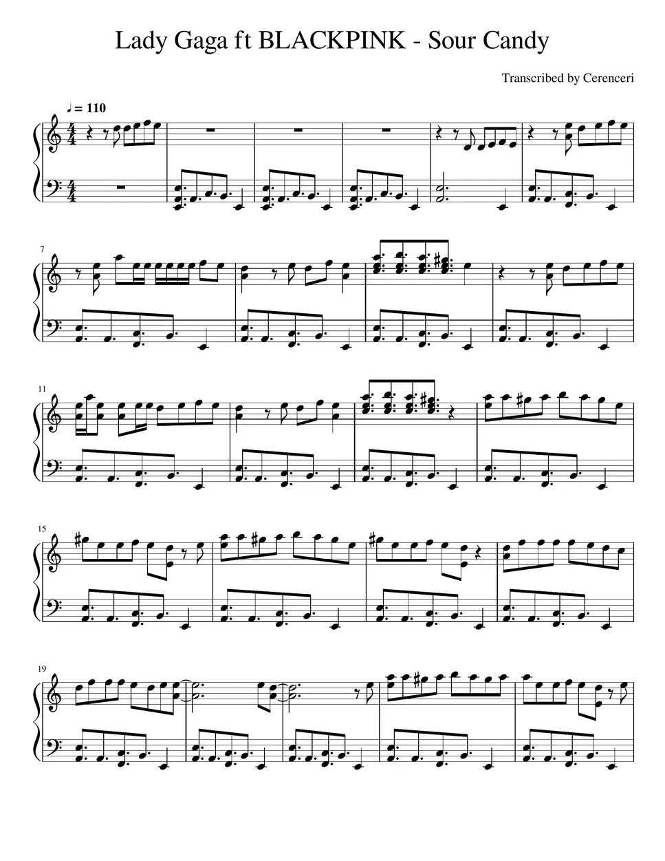 Lady Gaga ft BLACKPINK Sour Candy Sheet by Cerenceri