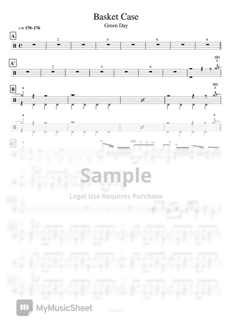 Green Day Basket Case Sheets by Cookai's Jpop Drum sheet music!!!