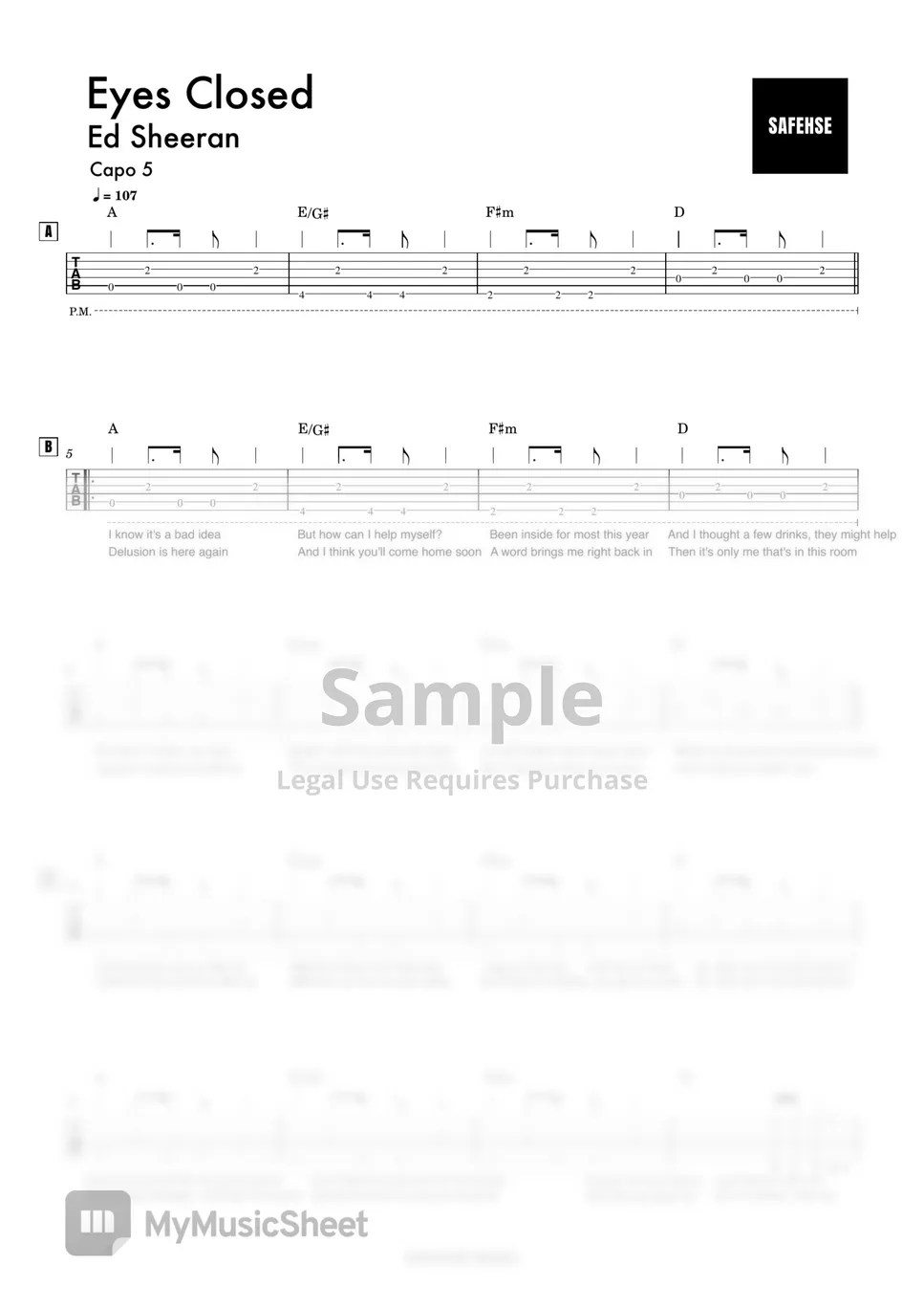 Ed Sheeran Eyes Closed (Chords Only) 악보 by SAFEHSE