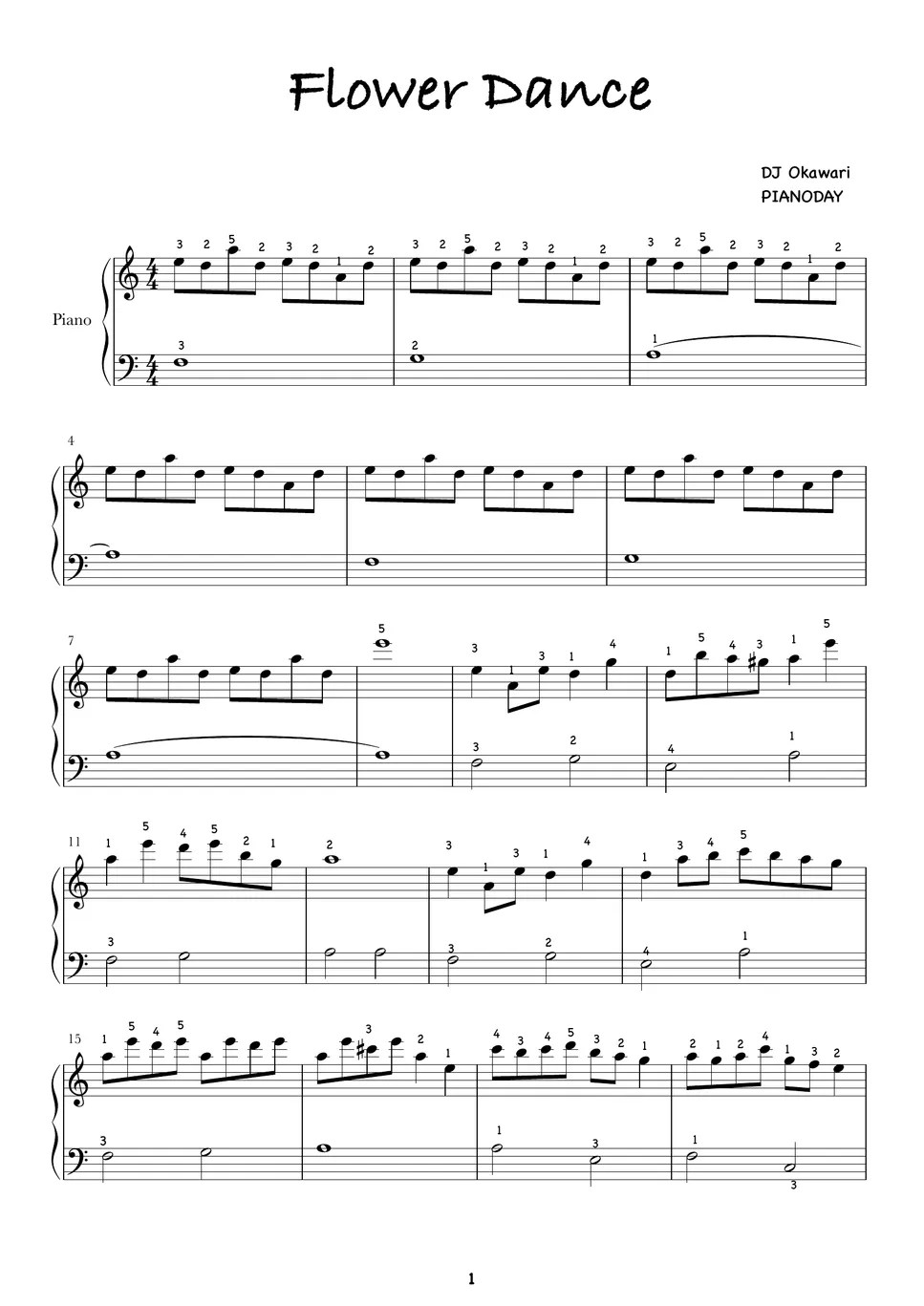 DJ Okawari Flower dance (쉬운 버전) Sheet by PIANODAY피아노데이