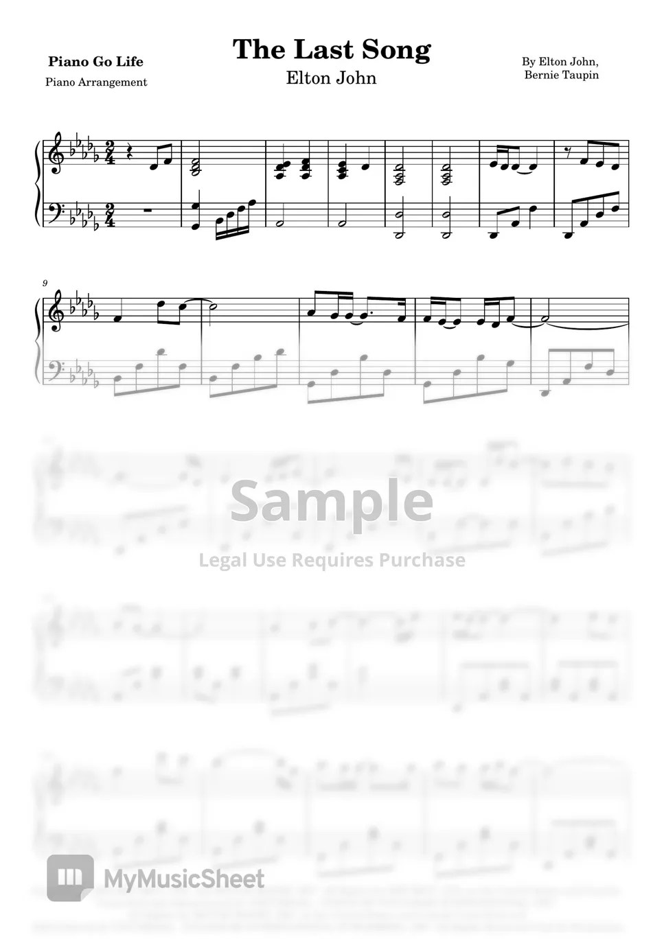 Elton John The Last Song Sheets by Piano Go Life