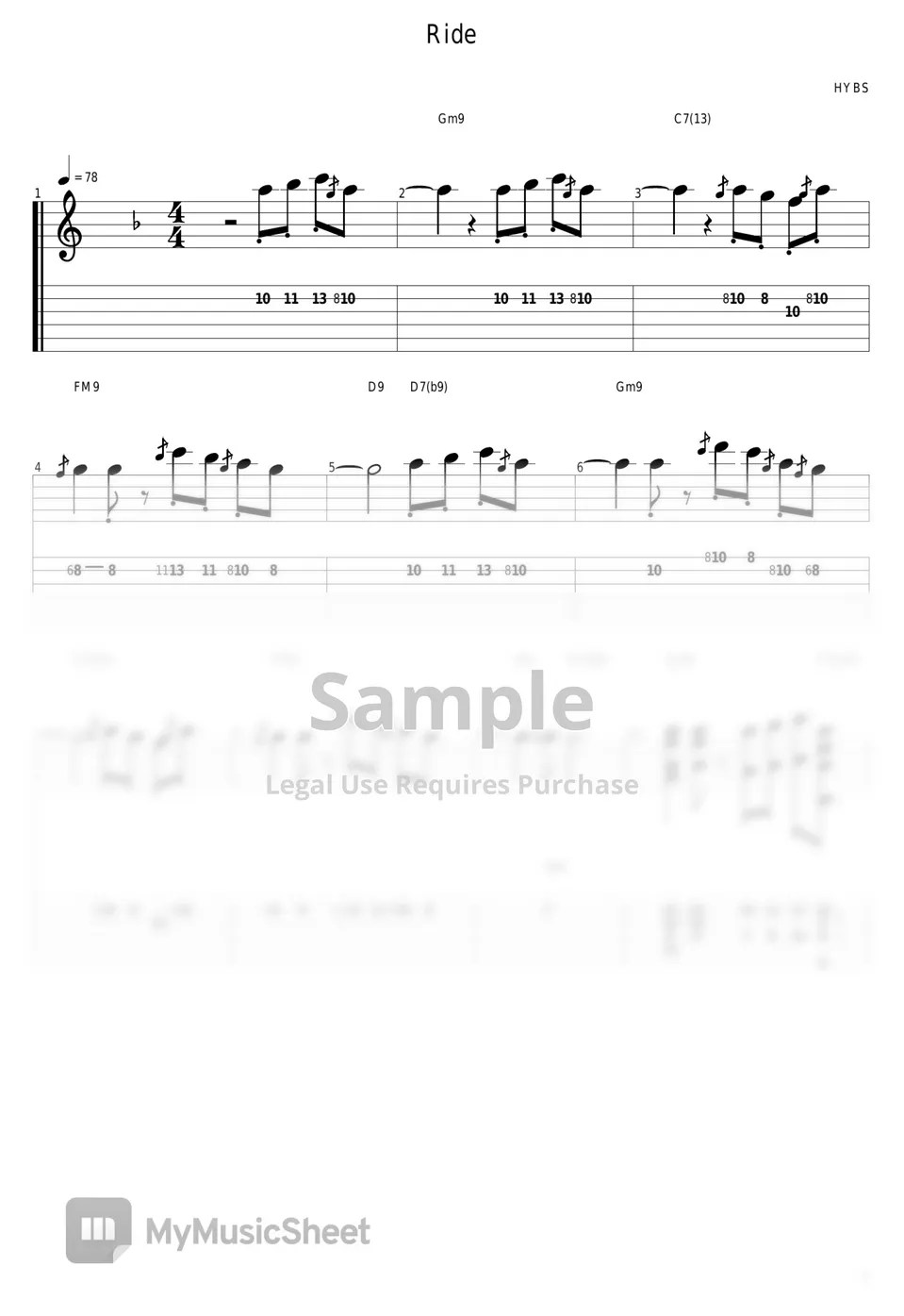 HYBS Ride Tab + 1staff by guitar cover with tab