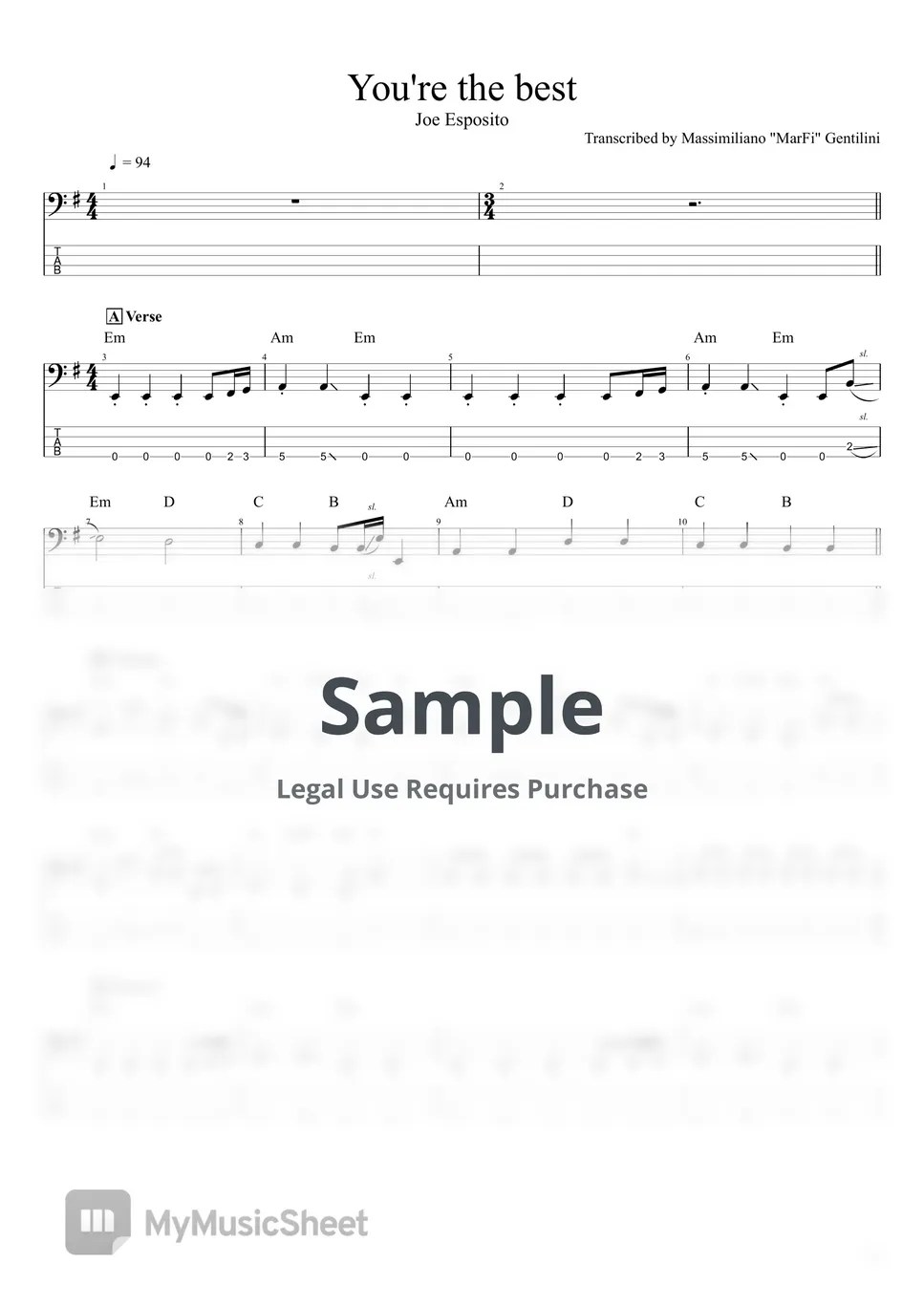 Joe Esposito You're the best 악보 by Massimiliano Gentilini