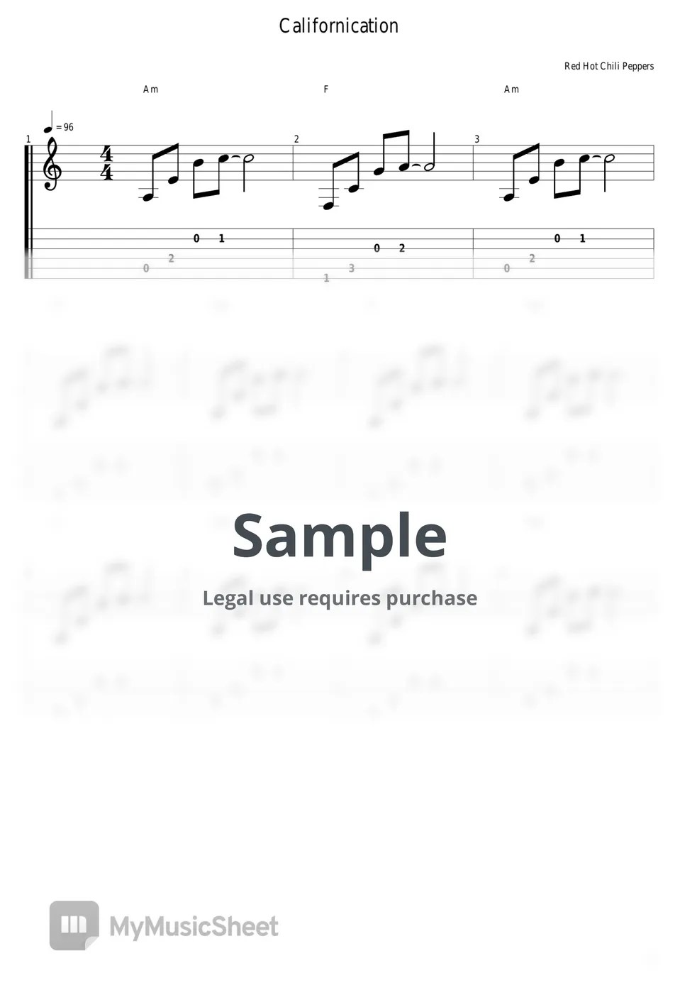 Red Hot Chili Peppers Californication Tab + 1staff by guitar cover