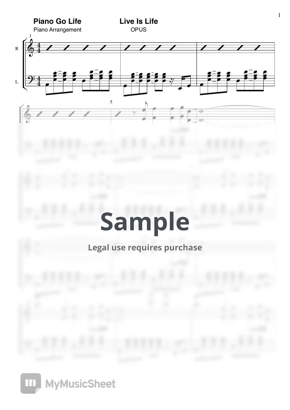 OPUS Live Is Life Sheets by Piano Go Life