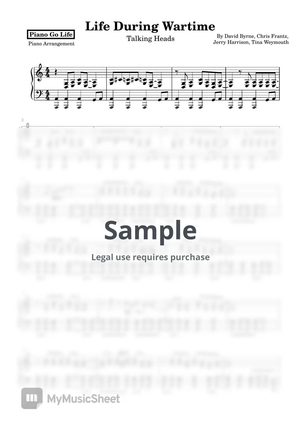 Talking Heads Life During Wartime Sheets by Piano Go Life