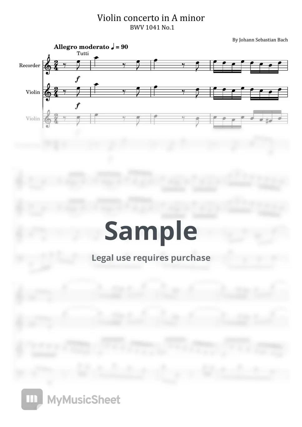 Johann Sebastian Bach Violin Concerto in A minor BWV 1041 (String Quartet For four parts