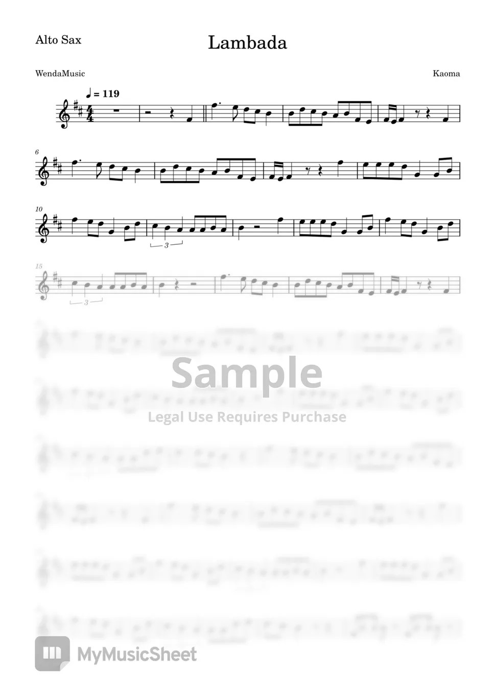 Kaoma Lambada (Alto Sax) 楽譜 by WendaMusic