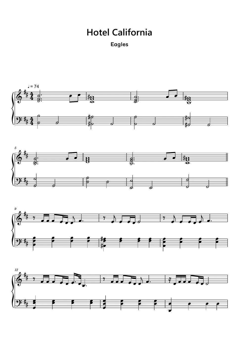 Eagles Hotel California (Sheet Music, MIDI,) 악보 by sayu
