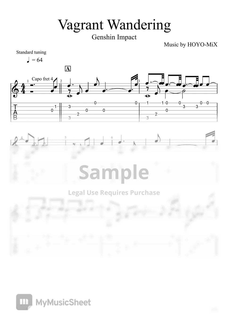 Genshin Impact Vagrant Wandering (Fingerstyle) Sheets by u3danchou