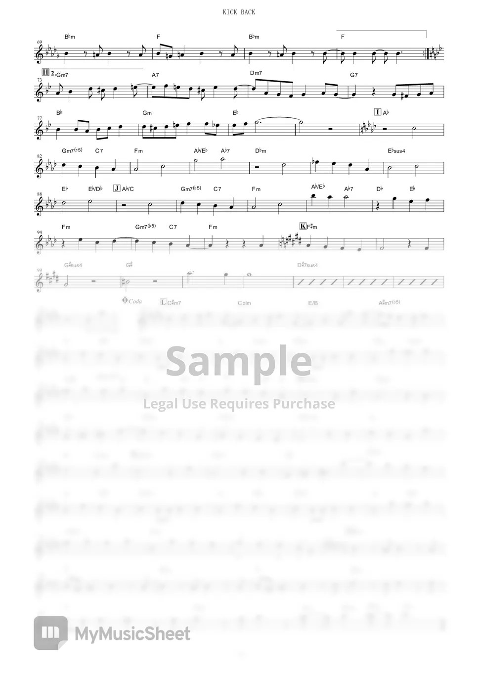 Kenshi Yonezu KICK BACK (Chainsaw Man / in C) 악보 by mutasax