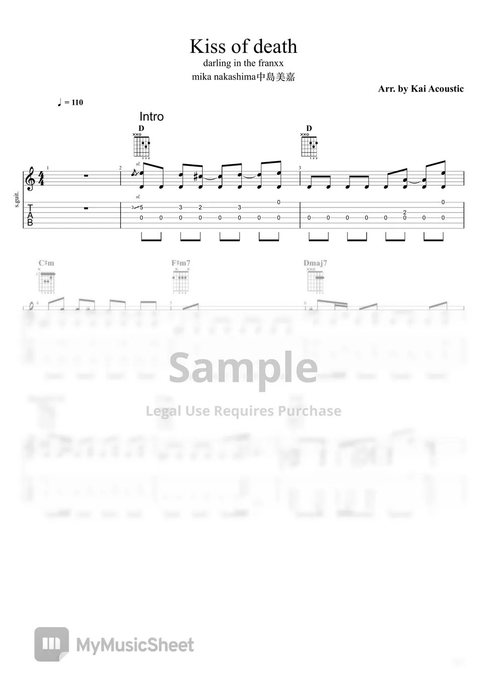 Mika Nakashima Kiss of death Darling In The FranXX Fingerstyle