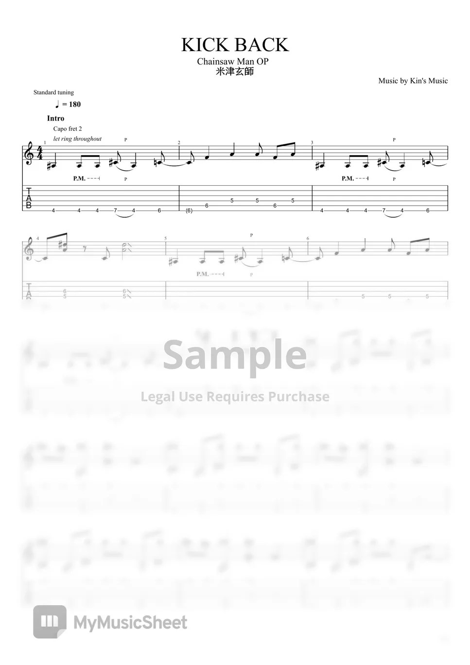 米津玄師 KICK BACK [Easy Guitar Fingerstyle For Beginner] Sheets by Kin's