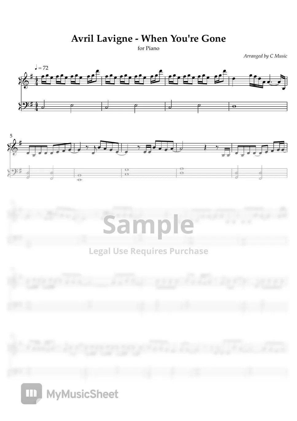 Avril Lavigne When You're Gone (Easy Version) Sheets by C Music