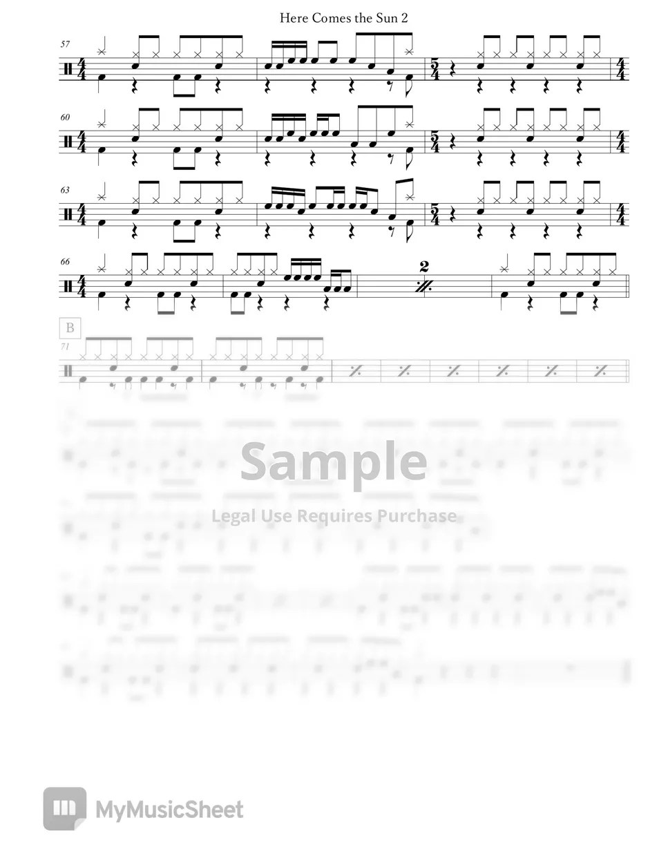 The Beatles Here Comes the Sun Sheets by Arkadia Drums