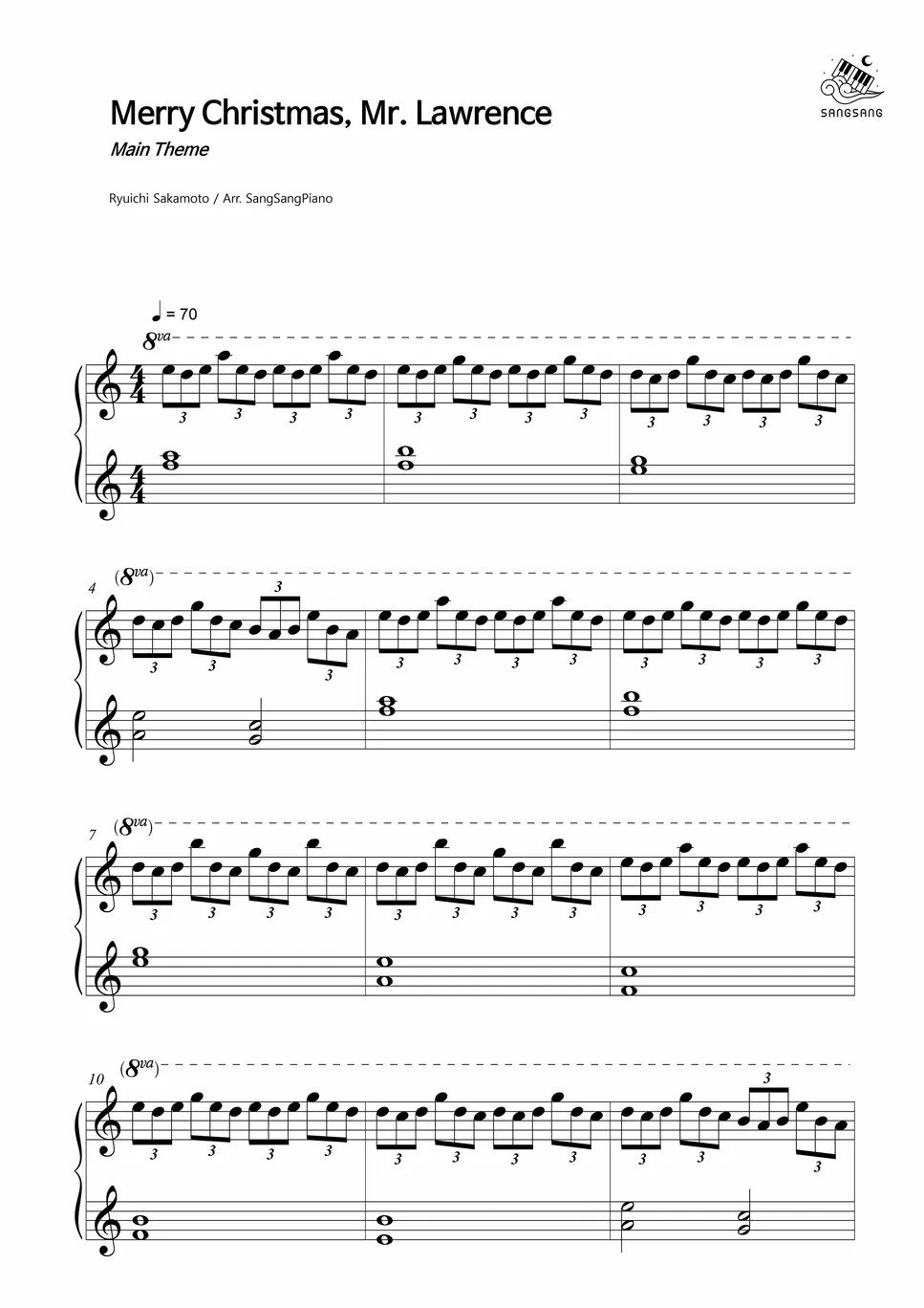 류이치 사카모토 Merry Christmas Mr. Lawrence (쉬운 악보) 악보 by 상상피아노
