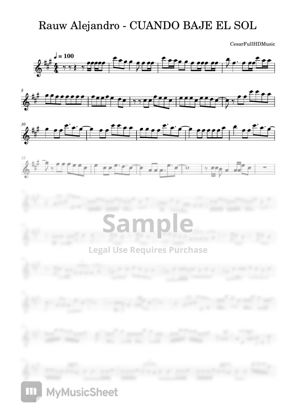 Rauw Alejandro CUANDO BAJE EL SOL Sheets