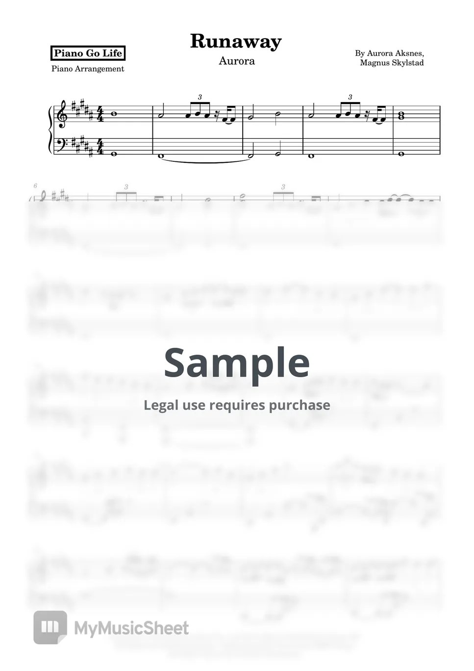 Aurora Runaway Sheets by Piano Go Life