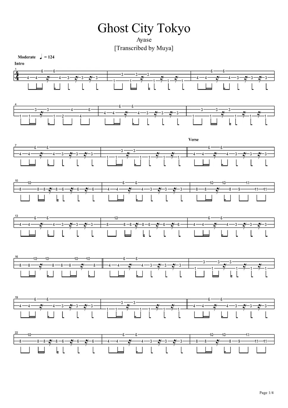 Ayase Ghost City Tokyo (Bass TAB) Hoja by Muya Rizal