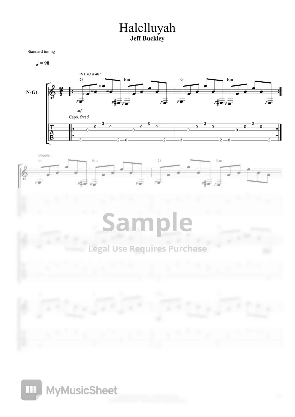 Jeff Buckley Hallelujah Tab + 1staff by Arpège et accords pour guitare