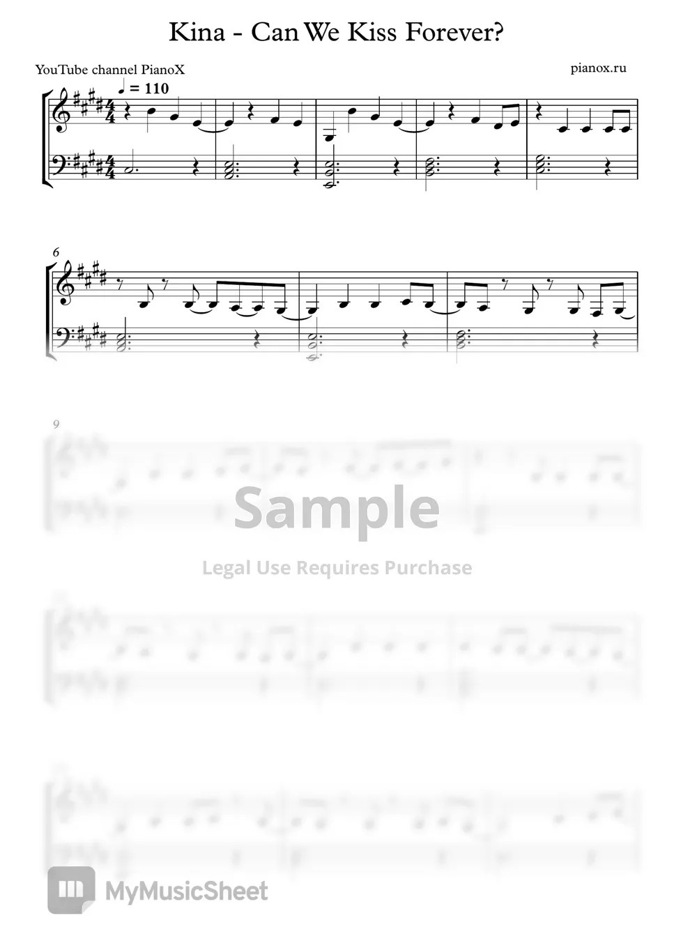 Kina Can We Kiss Forever 악보 by PianoX