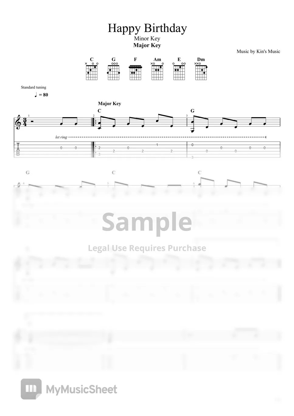 Happy Birthday Major & Minor Ver [Easy Guitar Fingerstyle For