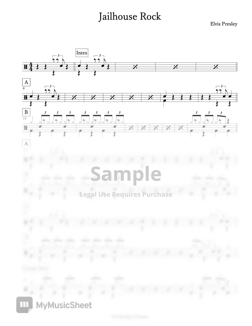 Elvis Presley Jailhouse Rock Sheets by Arkadia Drums